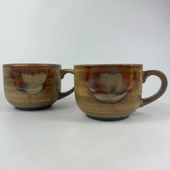 2 Sango Splash Coffee Mug Jumbo Lrg Cup Bowl 24oz Stoneware 4951 Glazed Brown - Picture 3 of 9